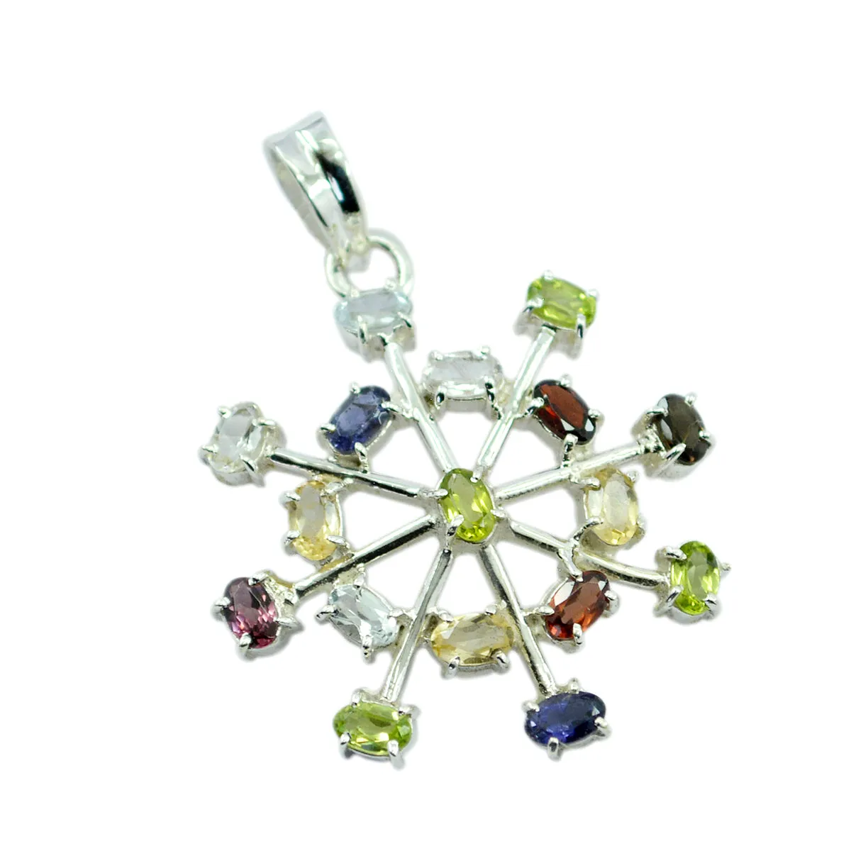 Riyo Beauteous Gems Oval Faceted Multi Color Multi Stone Solid Silver Pendant Gift For Easter Sunday