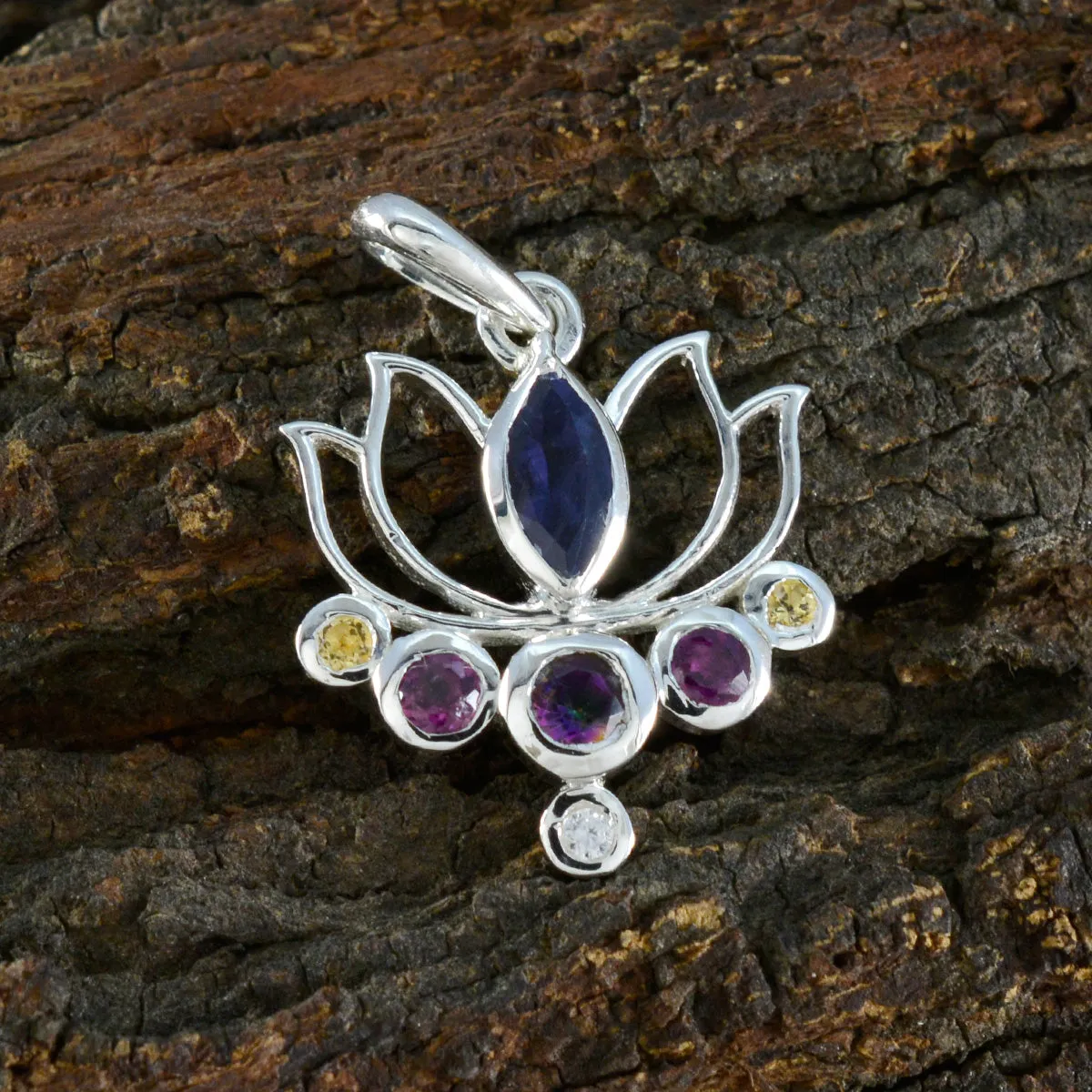 Riyo Cute Gemstone Multi Faceted Multi Color Multi Stone Sterling Silver Pendant Gift For Handmade