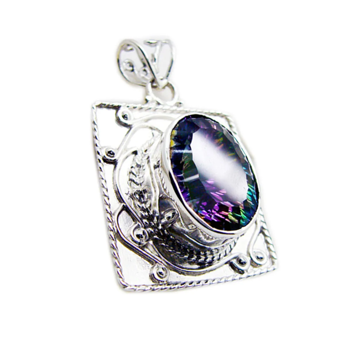 Riyo Easy Gemstone Oval Faceted Multi Color Mystic Quartz 1169 Sterling Silver Pendant Gift For Birthday