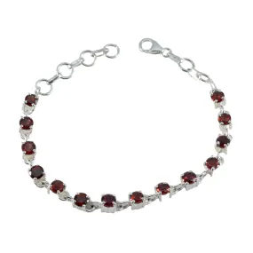 Riyo Excellent 925 Sterling Silver Bracelet For Girls Garnet Bracelet Prong Setting Bracelet with Fish Hook Tennis Bracelet L Size 6-8.5 Inch.