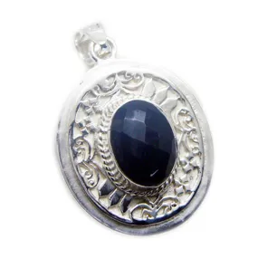 Riyo Fanciable Gemstone Oval Checker Black Black Onyx 1004 Sterling Silver Pendant Gift For Girlfriend