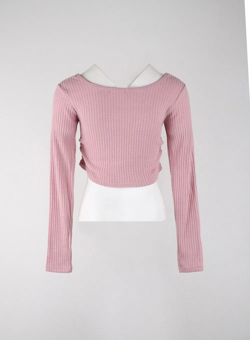 Round Neck Drawstring Ribboned Crop Long Sleeve IJ402