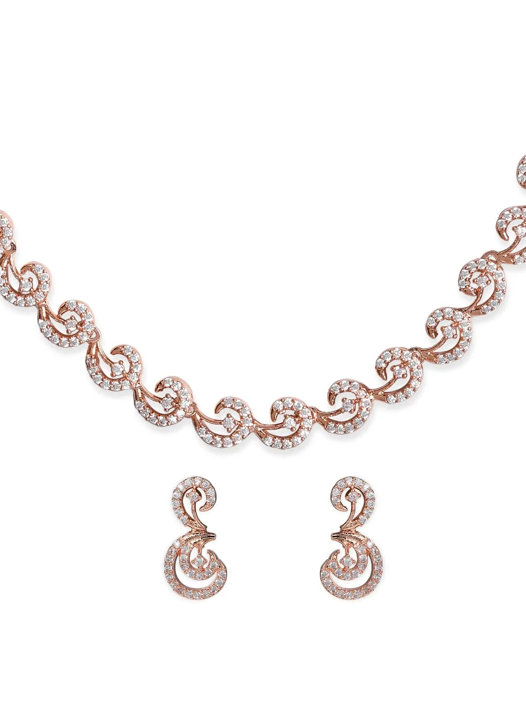 Rubans Rose Gold Plated Zirconia Stone Studded Handcrafted Necklace Set.