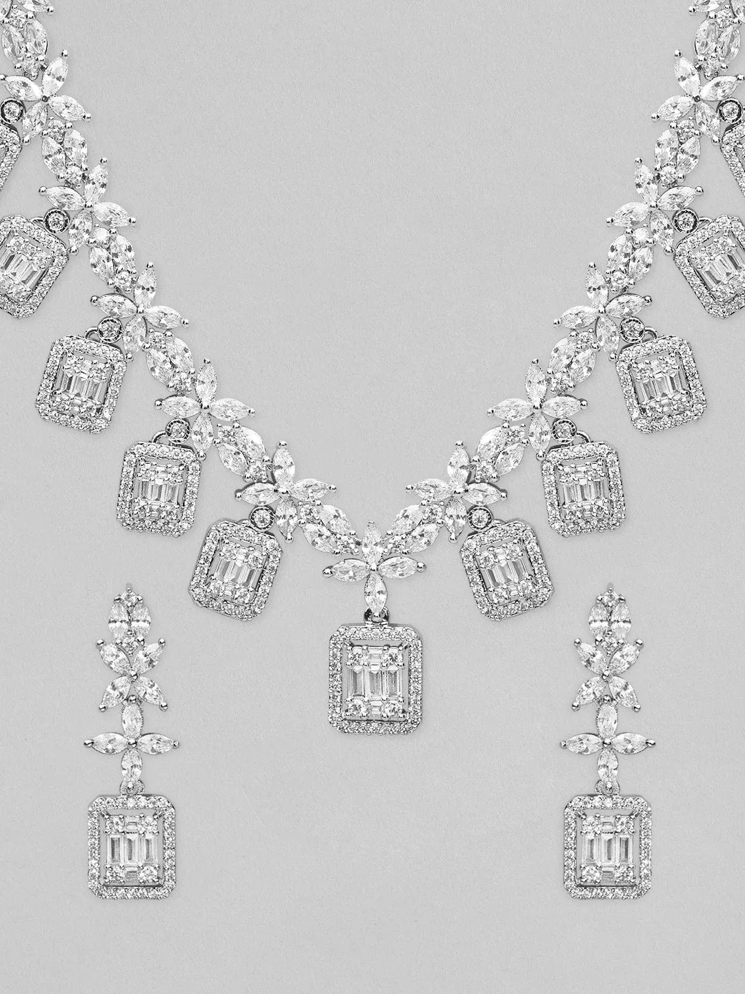 Rubans Silver Plated AD Studded Necklace Set