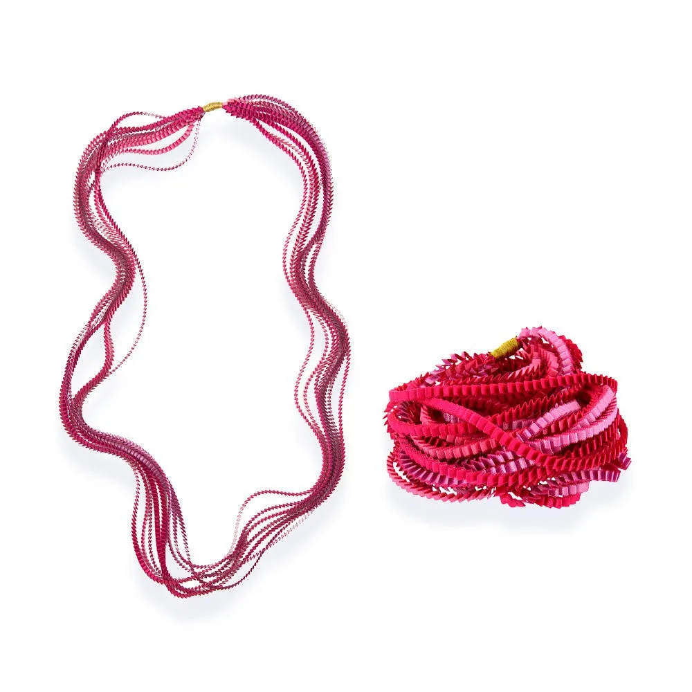 Satin Pleated Necklace Essilp Red Fuchsia KL317