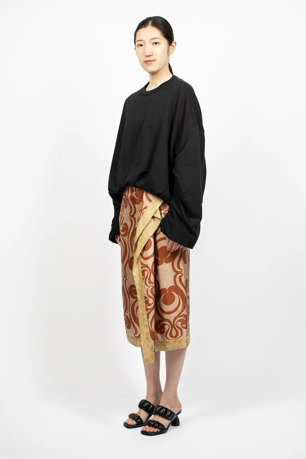 Silk Draped Skirt Brown