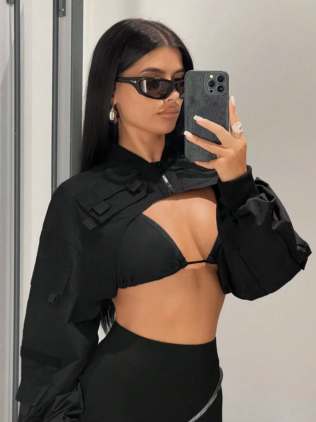 Solid Super Crop Jacket Without Bra