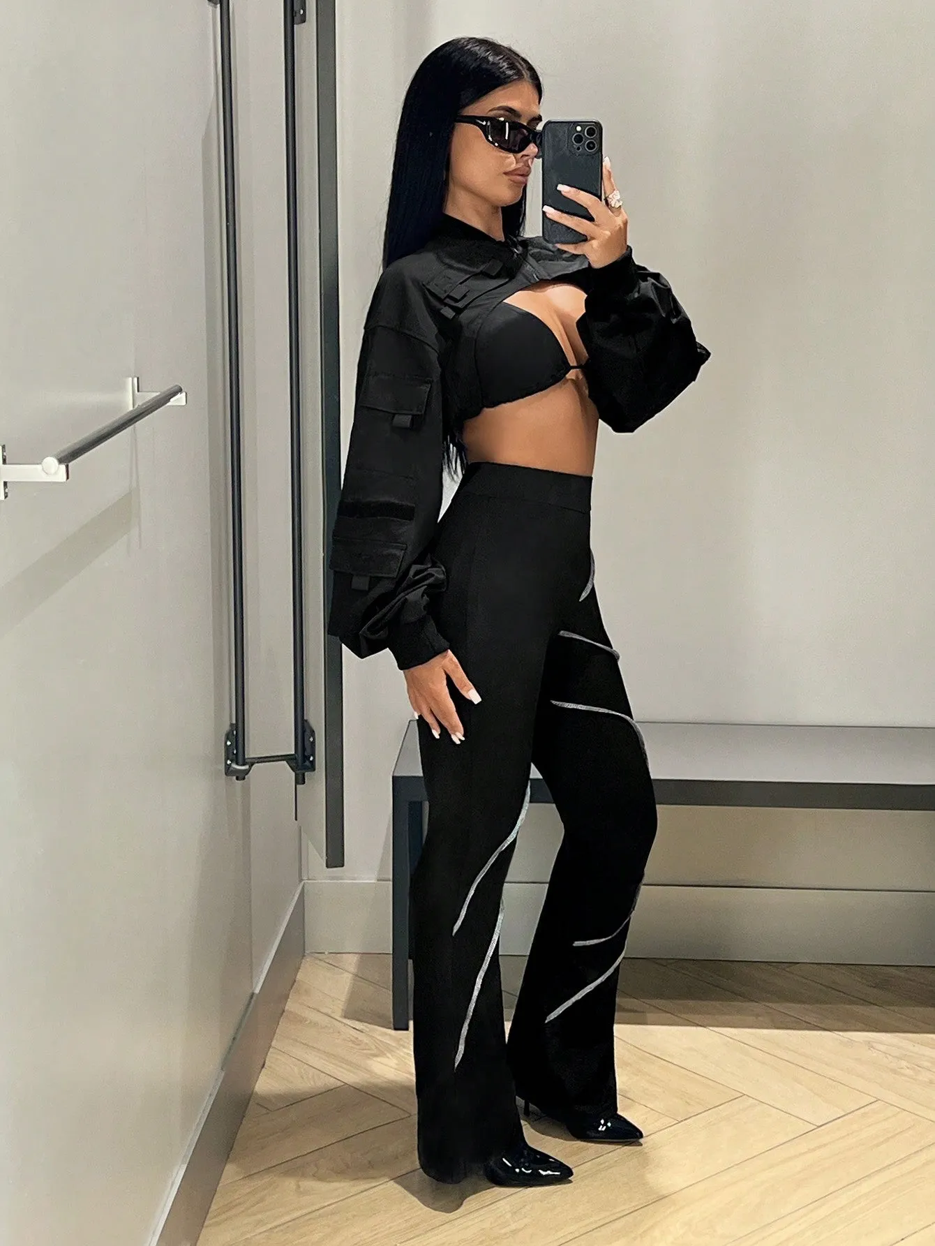 Solid Super Crop Jacket Without Bra