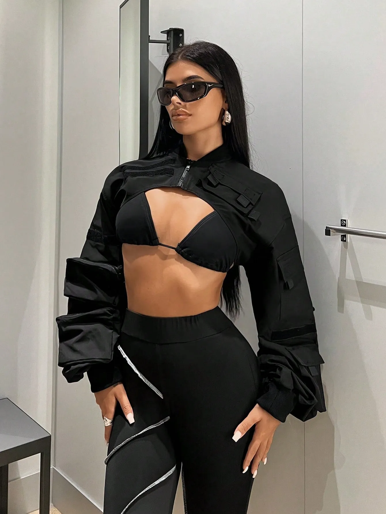 Solid Super Crop Jacket Without Bra