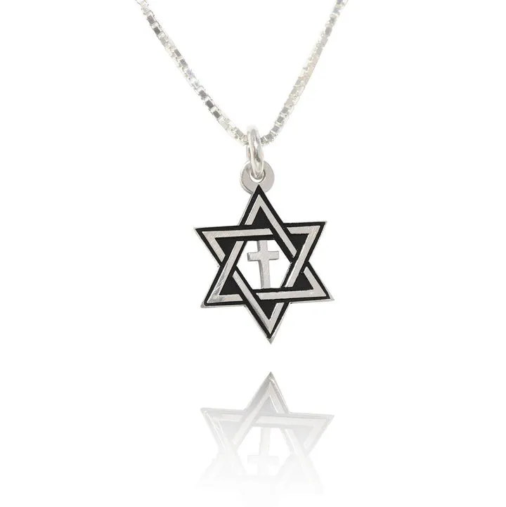 Star of David with Cross Necklace - Sterling Silver Hebrew Jewish & Christian Pendant Necklace - Jerusalem Cross Pendant