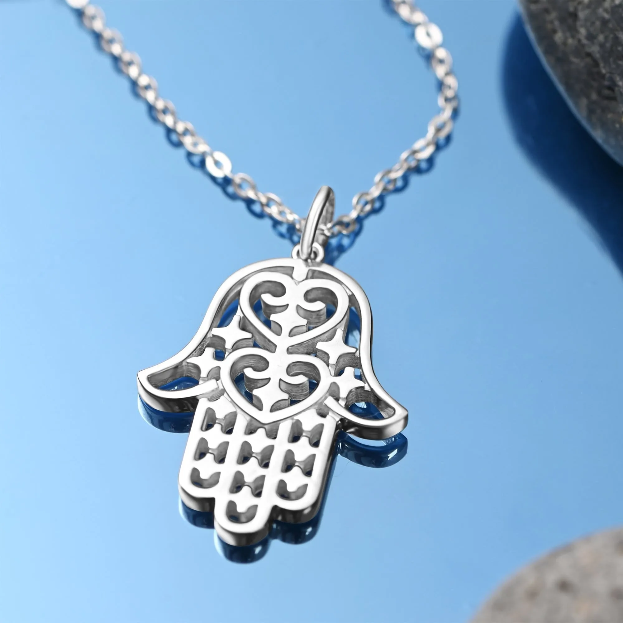 Sterling Silver Hamsa Hand Necklace