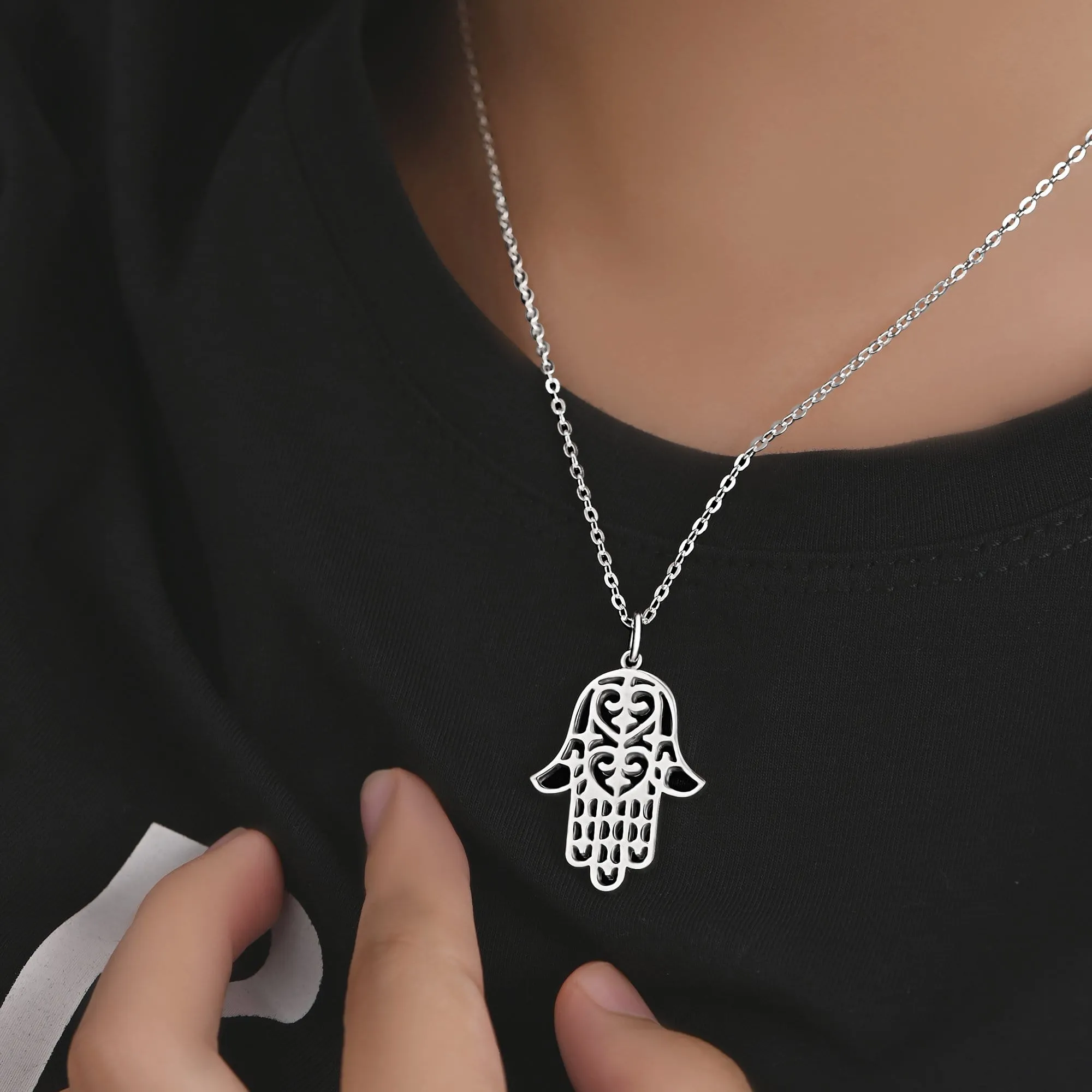 Sterling Silver Hamsa Hand Necklace