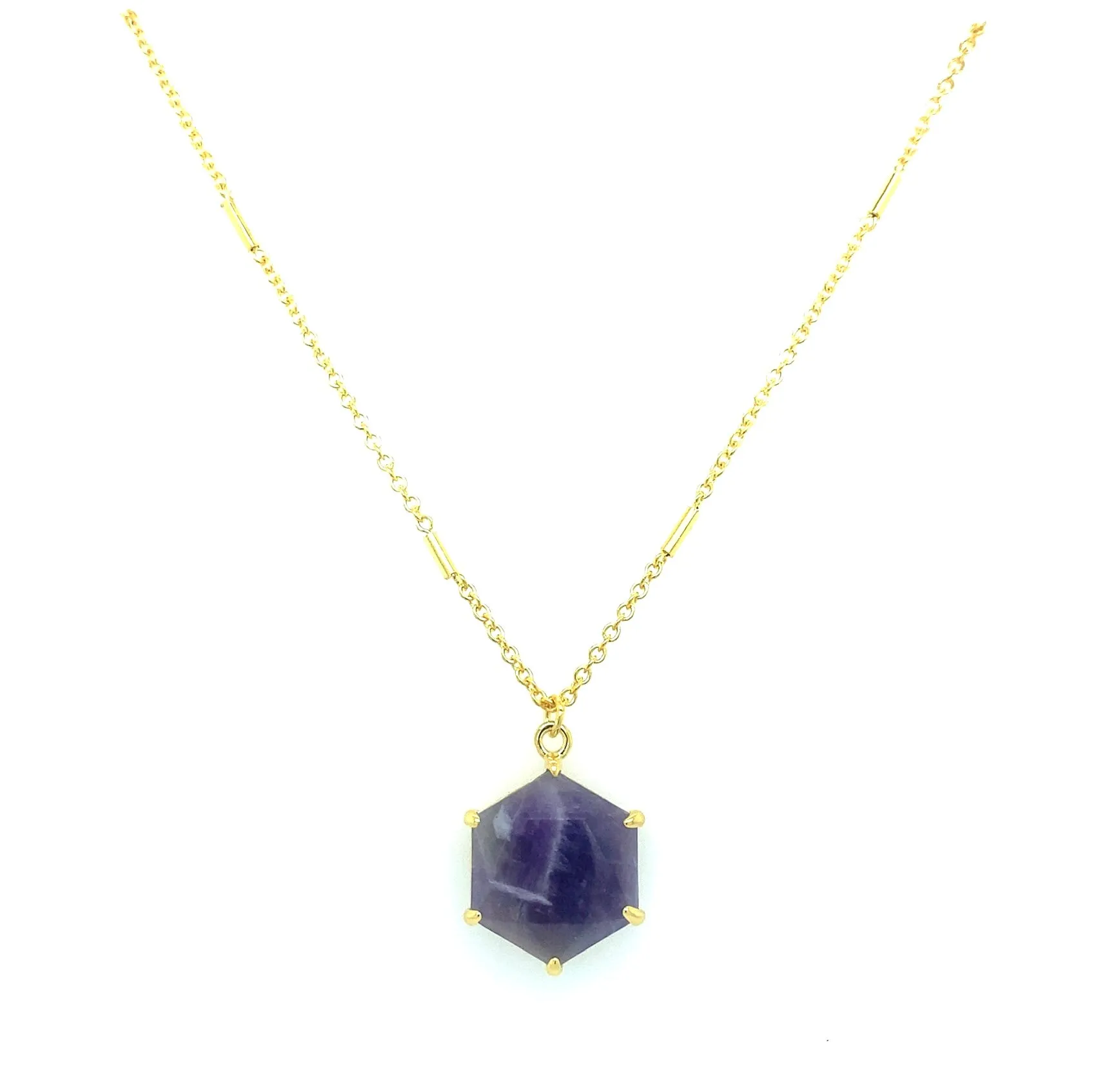 Sterling Silver Hexagon Chevron Amethyst Satellite Chain Necklace