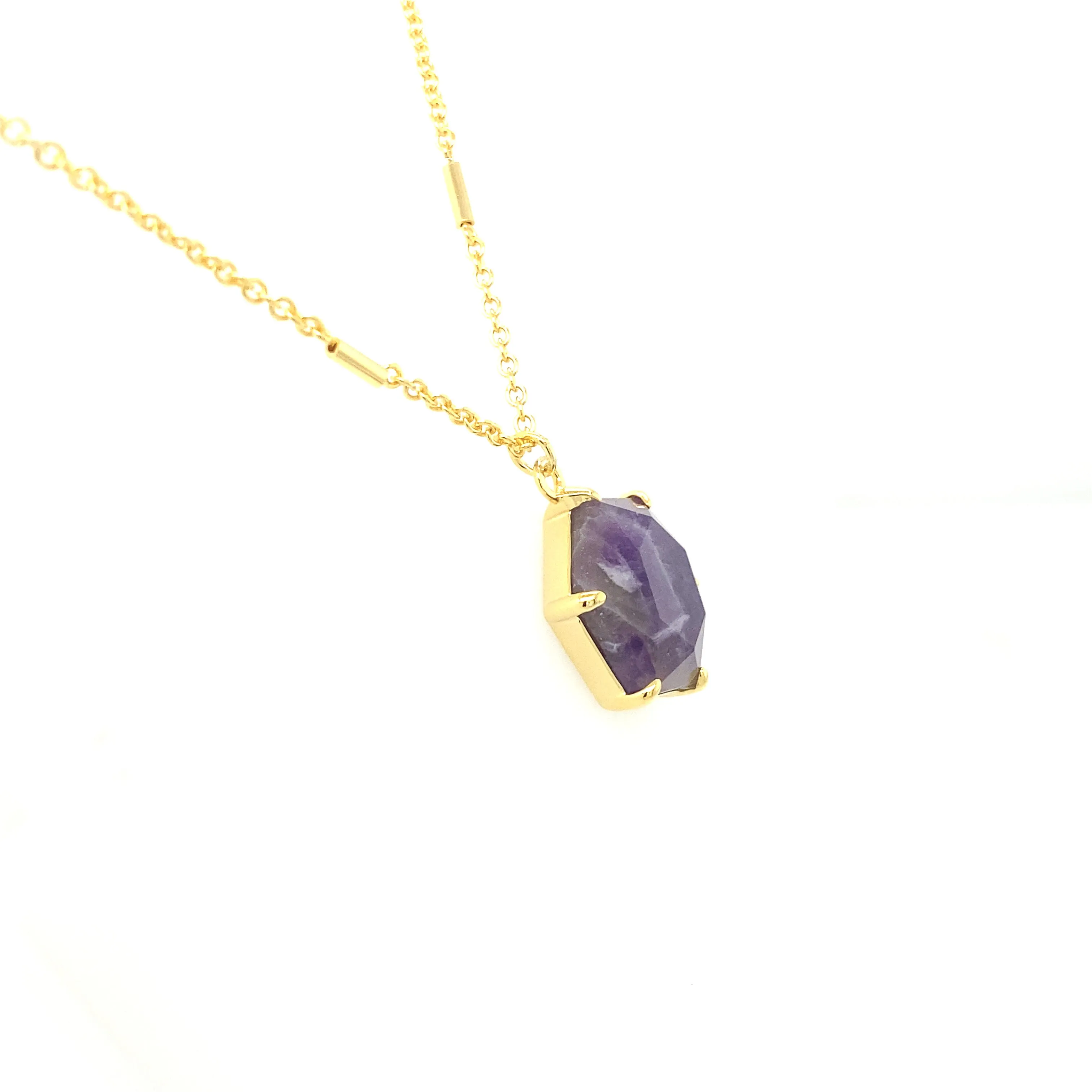 Sterling Silver Hexagon Chevron Amethyst Satellite Chain Necklace