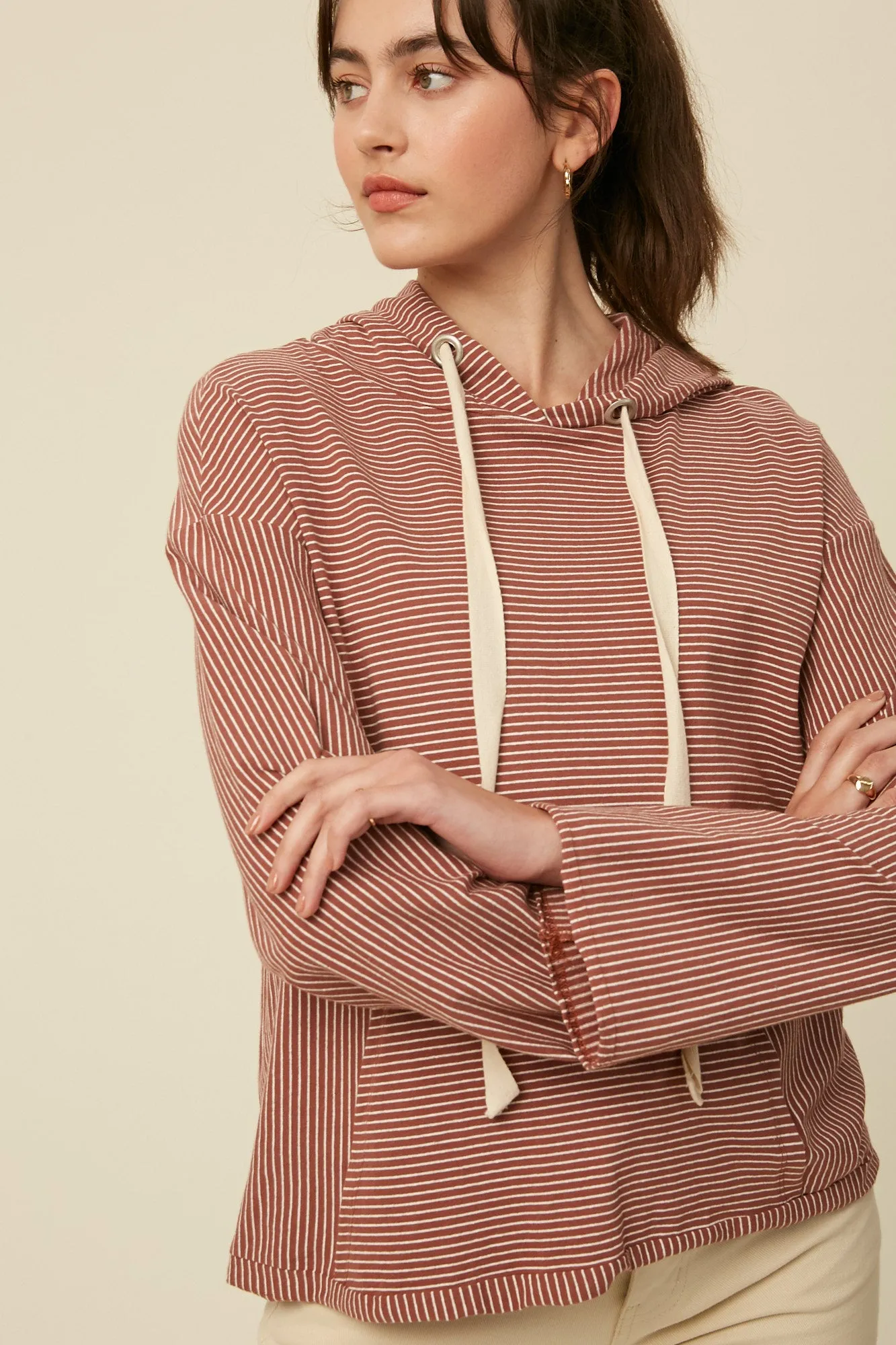 Striped Hoodie Long Sleeve Top