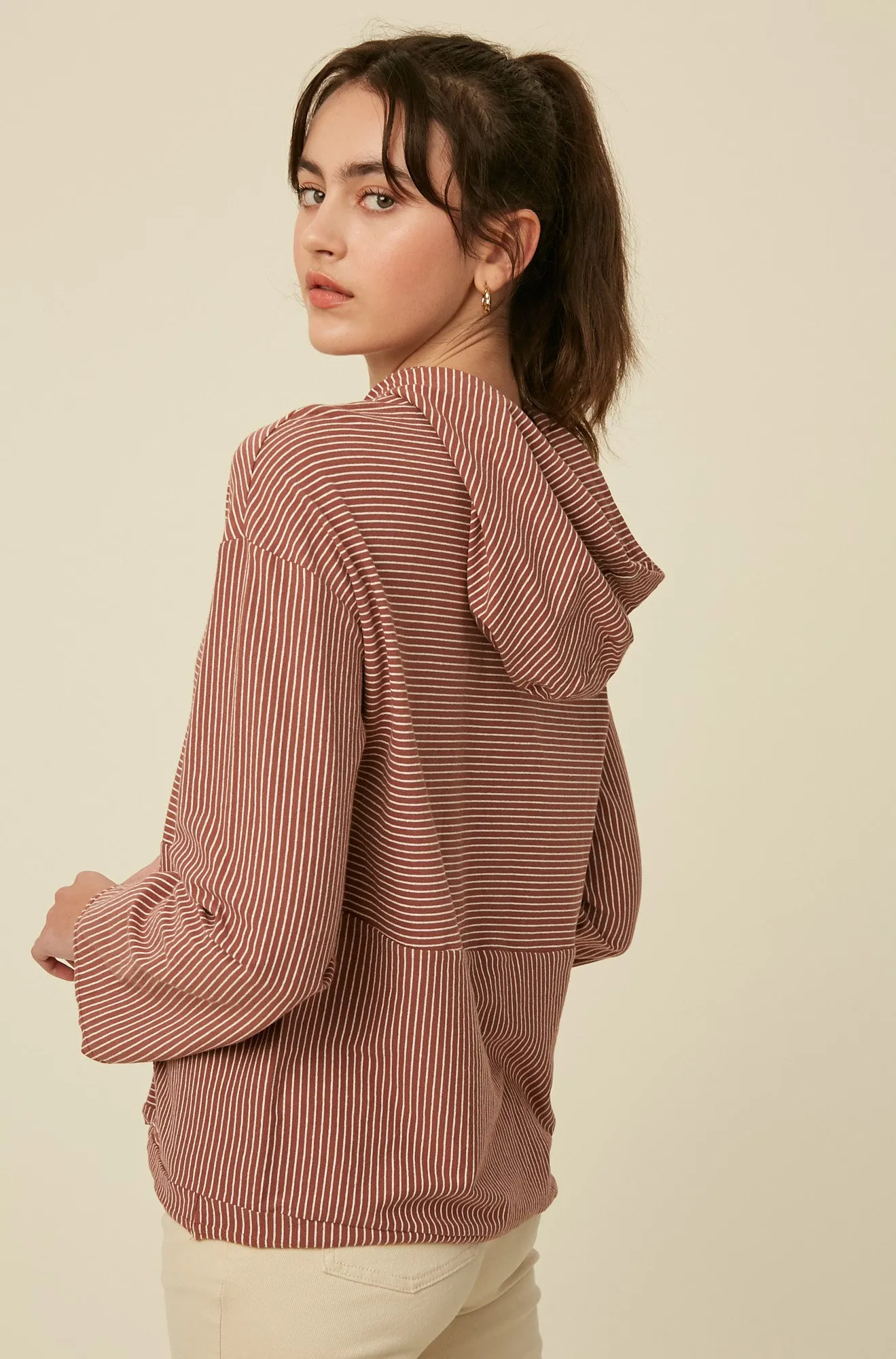 Striped Hoodie Long Sleeve Top