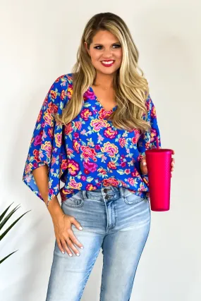 Sweetest Intentions Blouse : Royal Blue/Pink