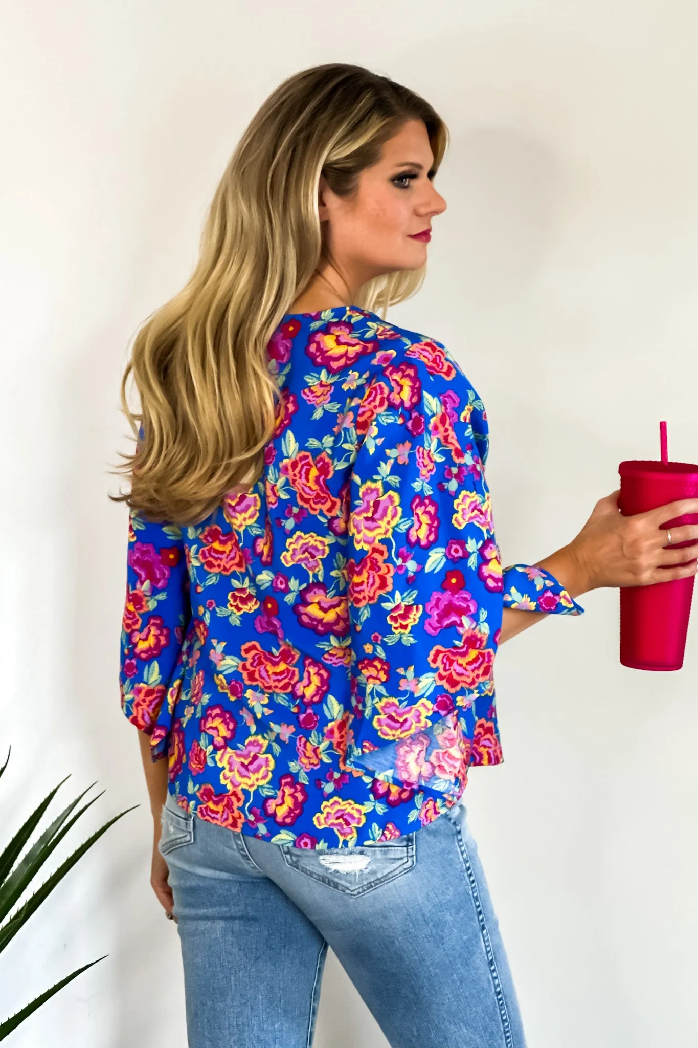 Sweetest Intentions Blouse : Royal Blue/Pink