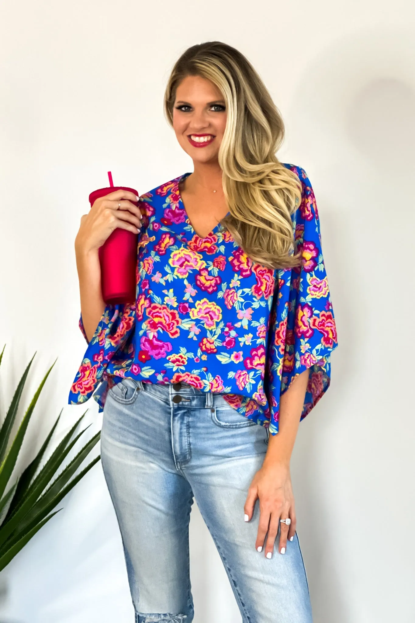 Sweetest Intentions Blouse : Royal Blue/Pink