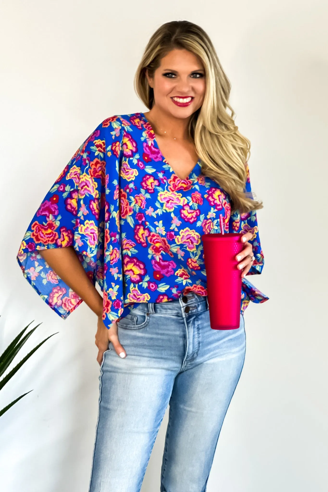 Sweetest Intentions Blouse : Royal Blue/Pink