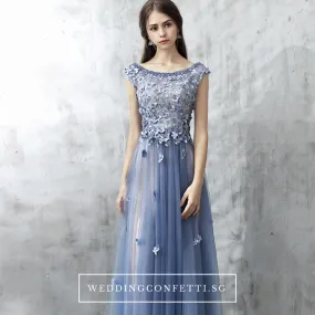 The Christina Blue Lace Cap Sleeves Dress