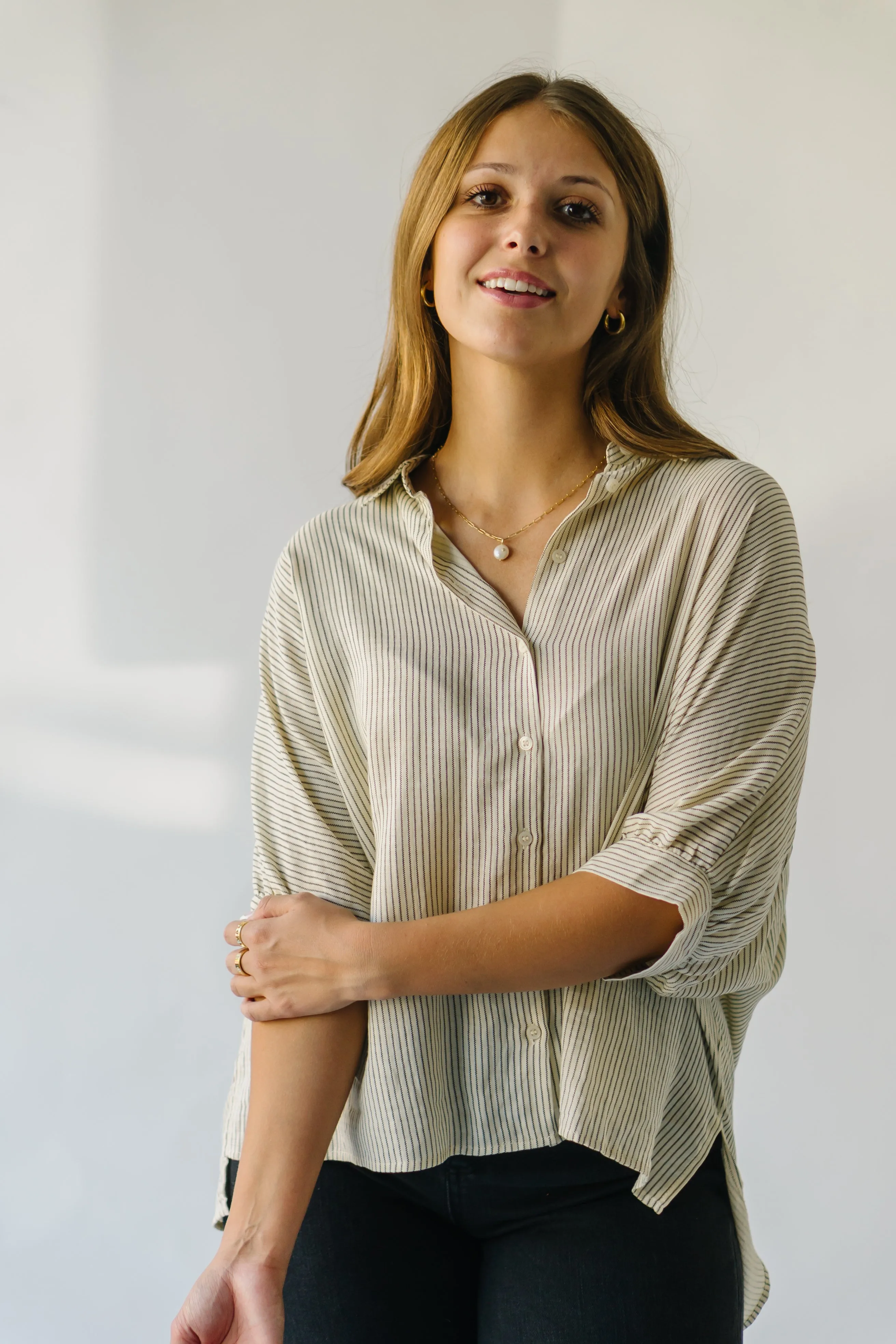 The Devitt Striped Button-Up in Ivory   Black