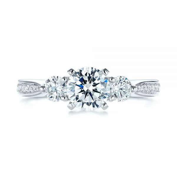 Three Stone Filigree Peekaboo Diamond Side Stone Engagement Ring [Setting Only] - EC054