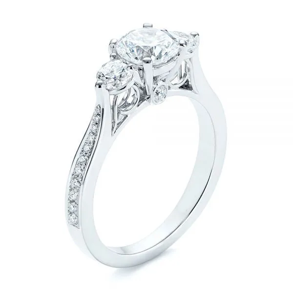 Three Stone Filigree Peekaboo Diamond Side Stone Engagement Ring [Setting Only] - EC054