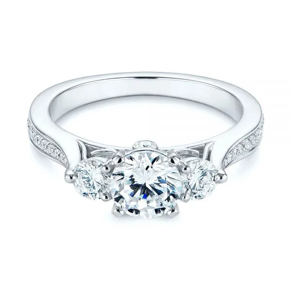 Three Stone Filigree Peekaboo Diamond Side Stone Engagement Ring [Setting Only] - EC054