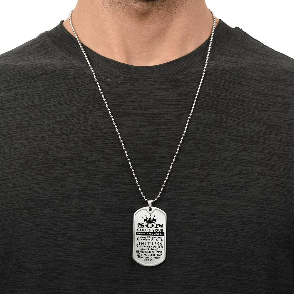 To My Son Gift Limitless Straighten You Crown Religious Dogtag Necklace