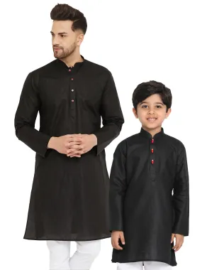 Vastramay Black Cotton Baap Beta Kurta