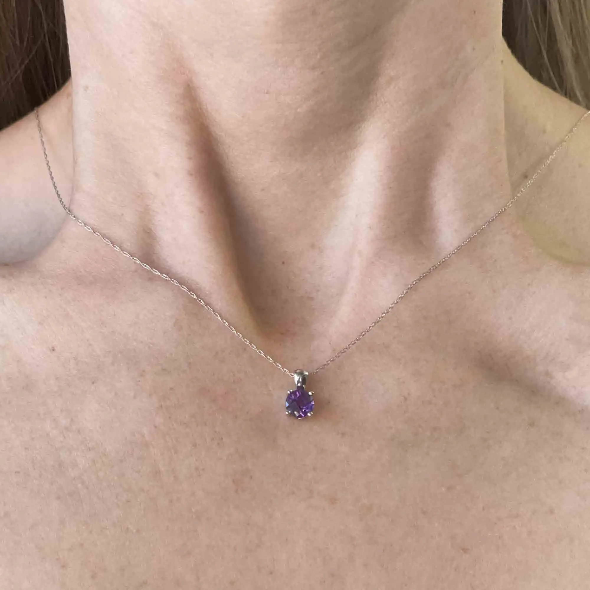 Vintage 10K White Gold Checkerboard Amethyst Pendant Necklace