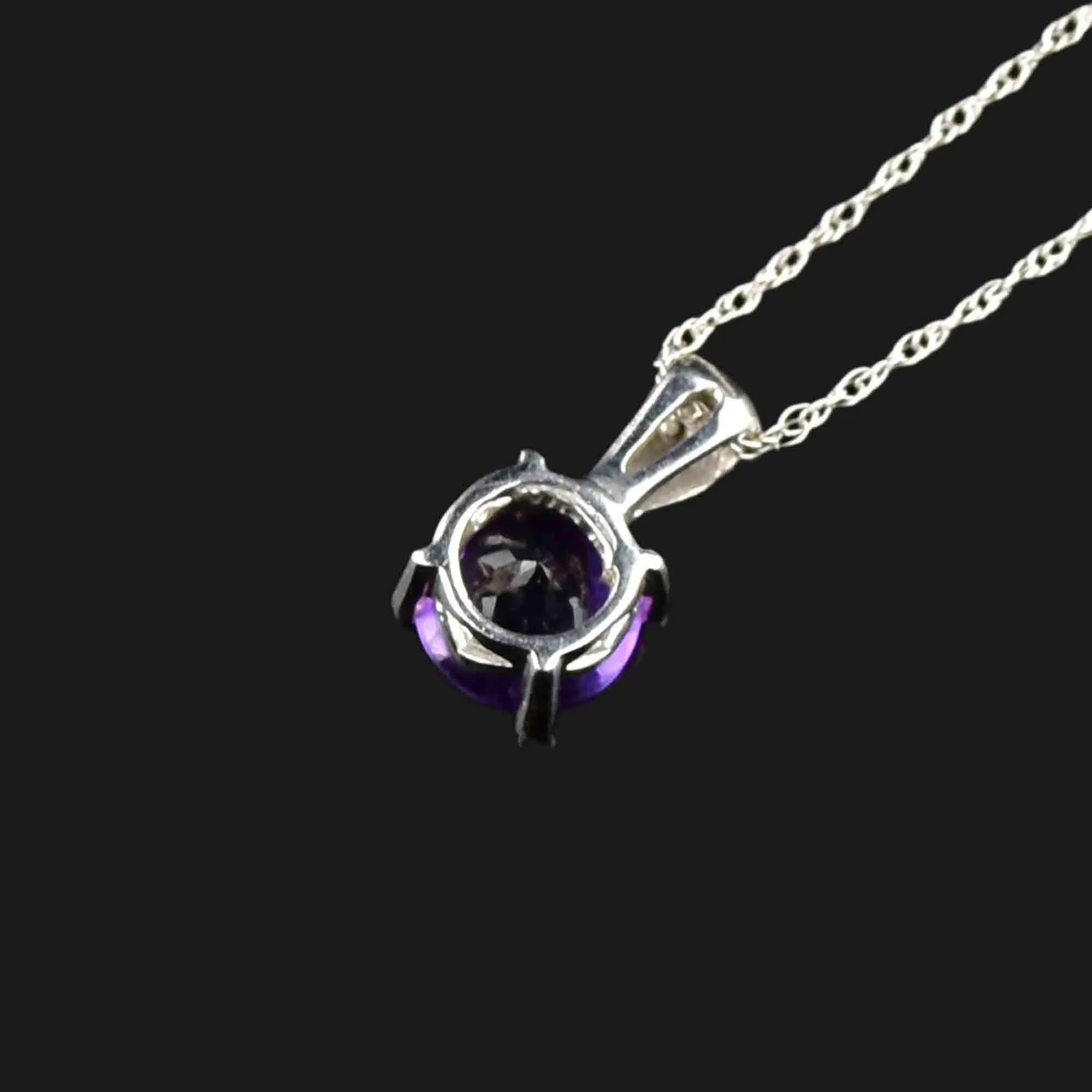 Vintage 10K White Gold Checkerboard Amethyst Pendant Necklace