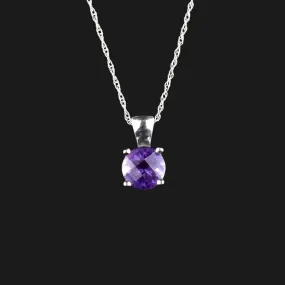 Vintage 10K White Gold Checkerboard Amethyst Pendant Necklace