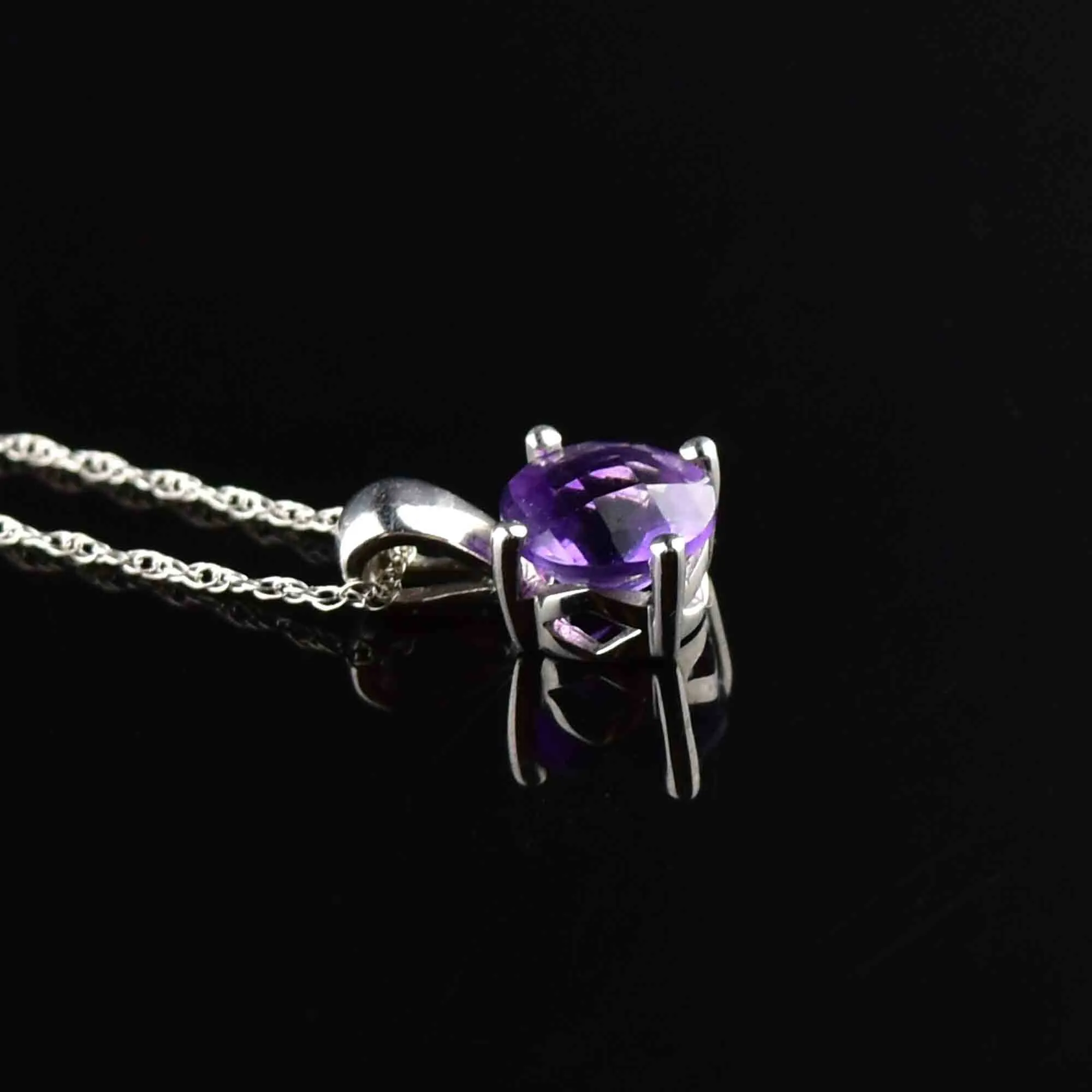 Vintage 10K White Gold Checkerboard Amethyst Pendant Necklace