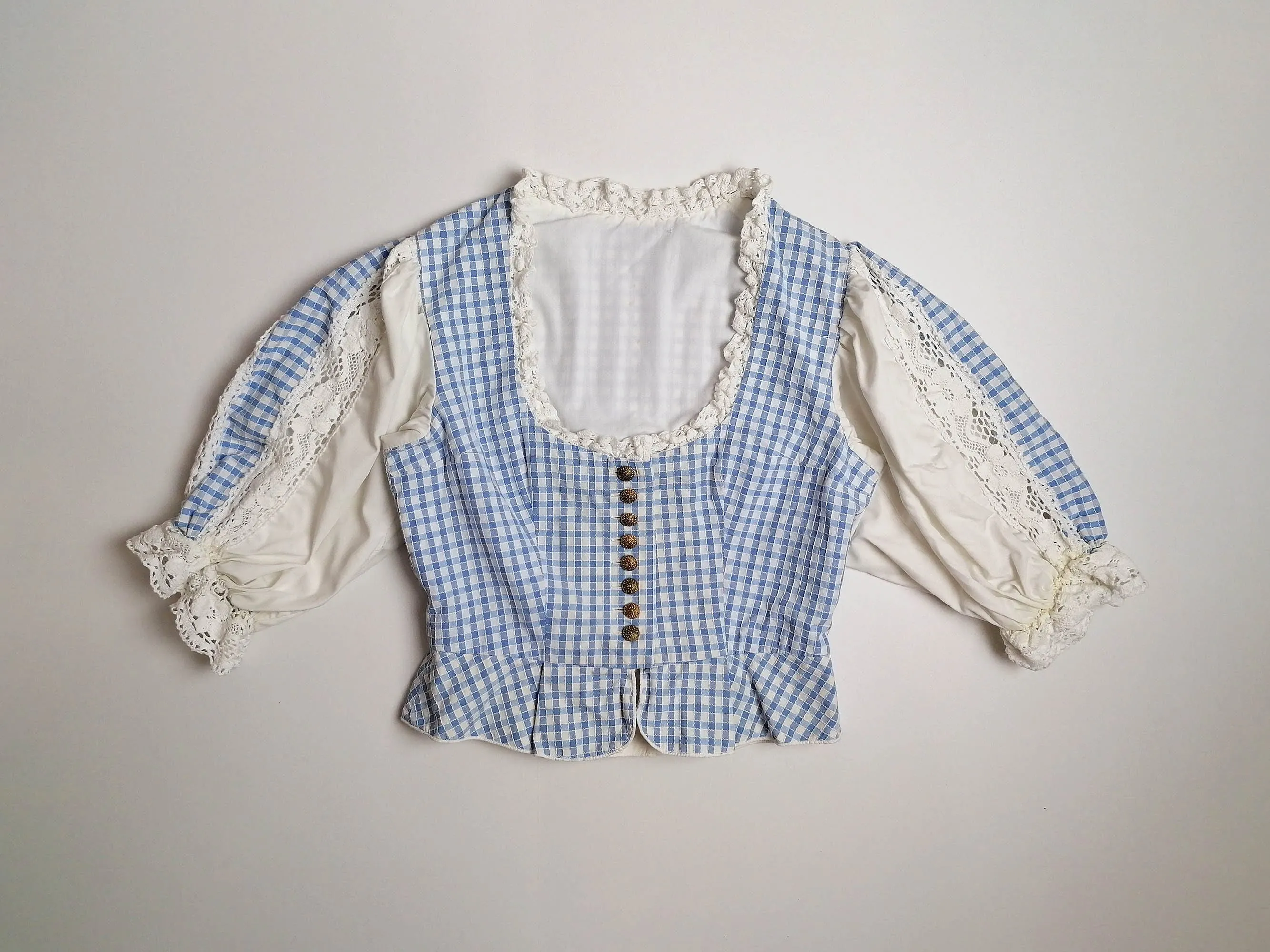 Vintage 80's Blue Gingham Bavarian Set - size S