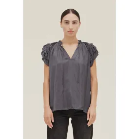 Willa Slate Grey Ruffle Sleeve Blouse Grade and Gather