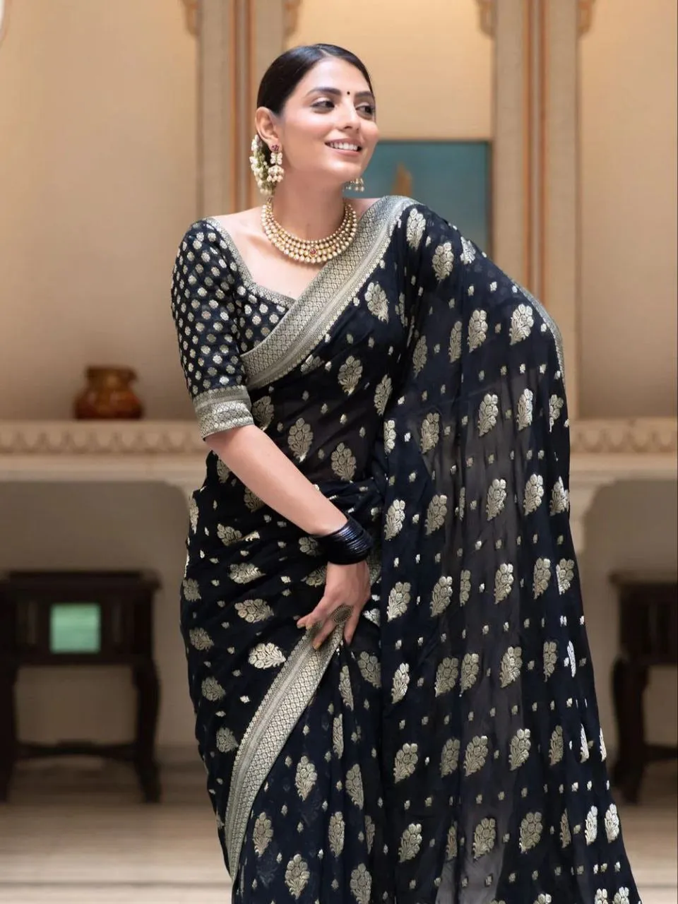 Women's Black Designer Saree