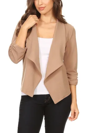 Women's Casual 3/4 Sleeve Fitted Solid Open Front  Blazer Jacket Made in USA