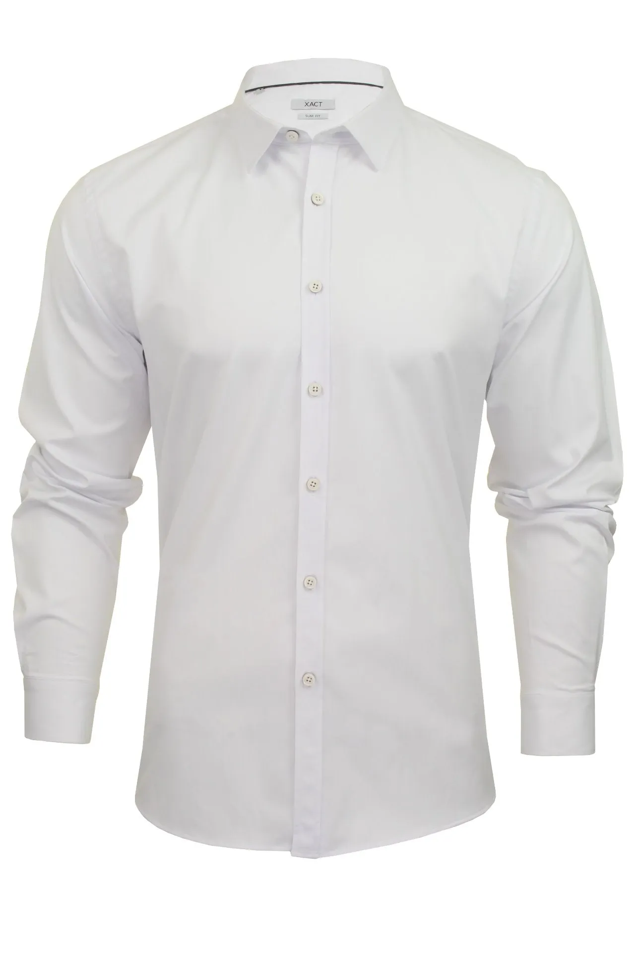 Xact Mens Long Sleeved Poplin Stretch Shirt - Slim Fit