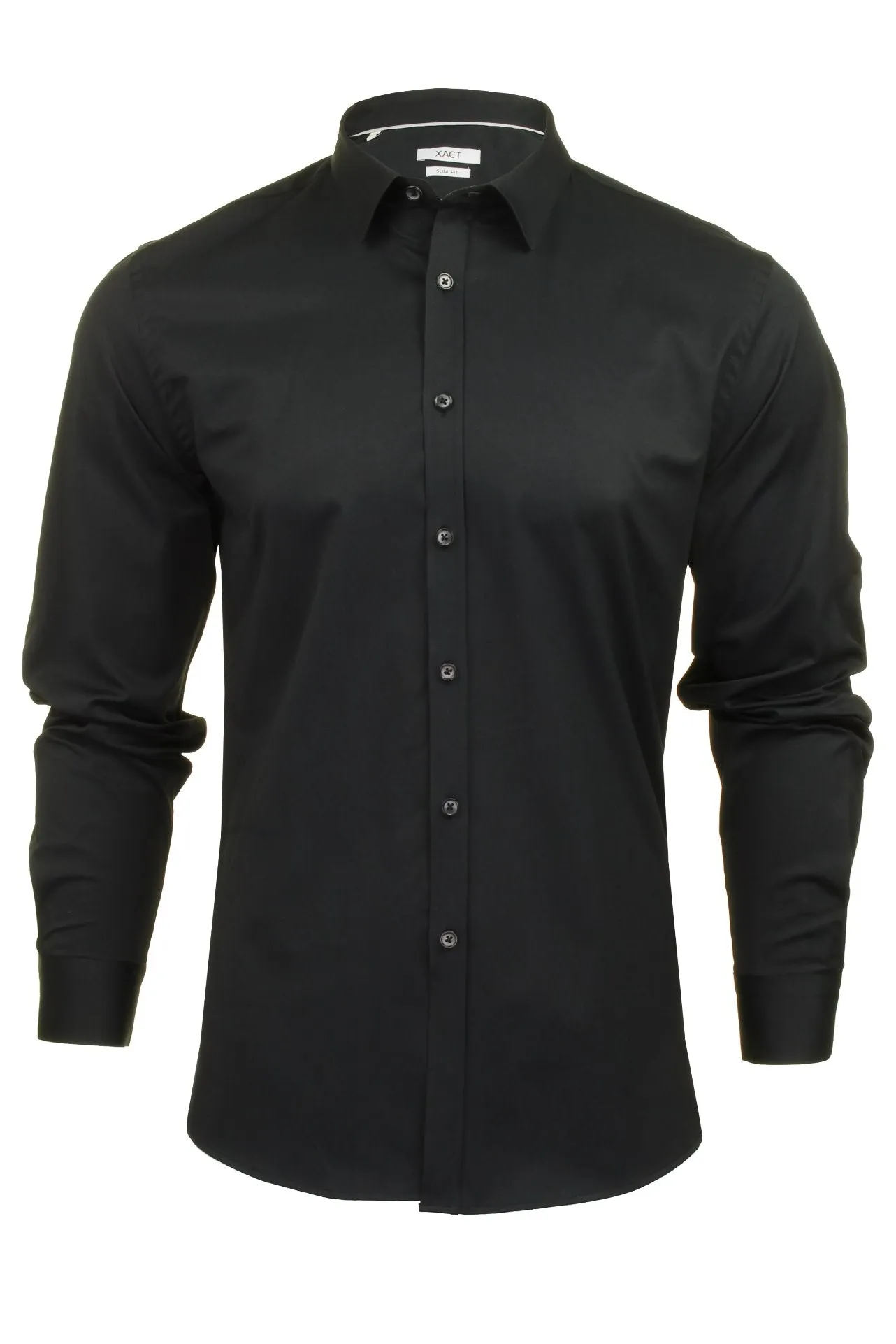 Xact Mens Long Sleeved Poplin Stretch Shirt - Slim Fit