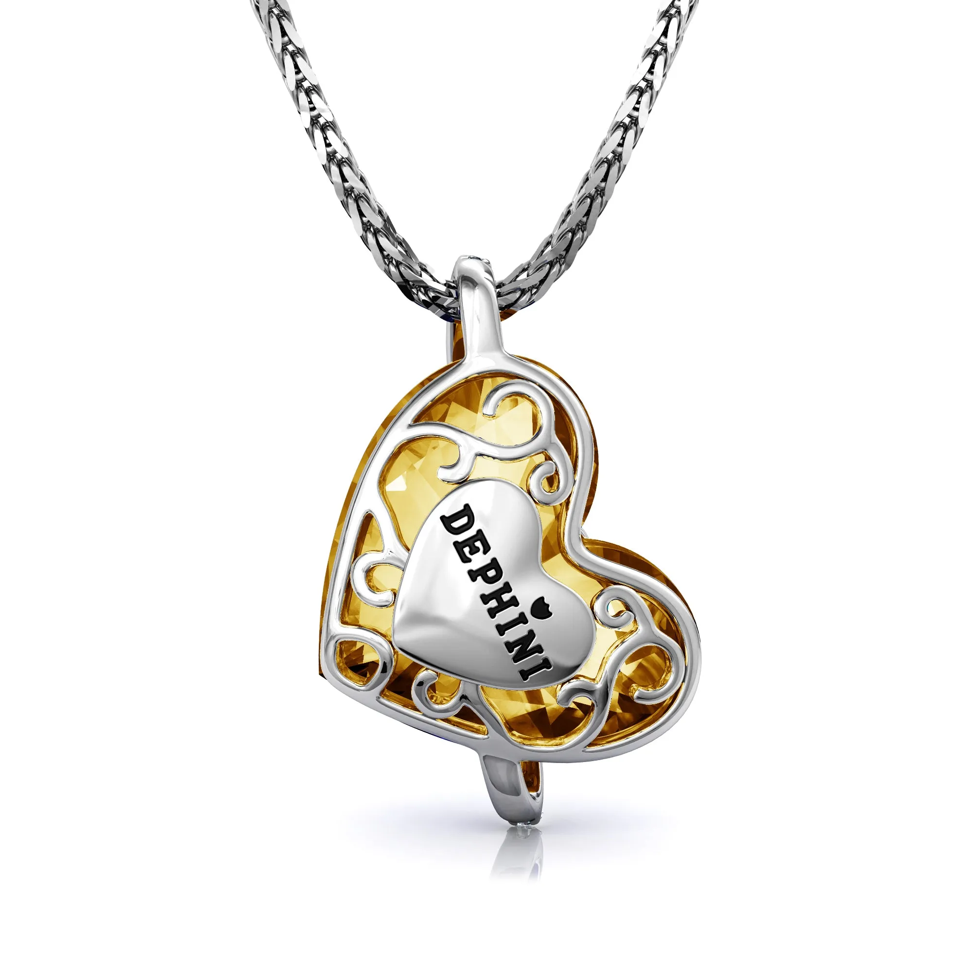 Yellow Heart Pendant 925 Sterling Silver Heart Necklace SW Crystal