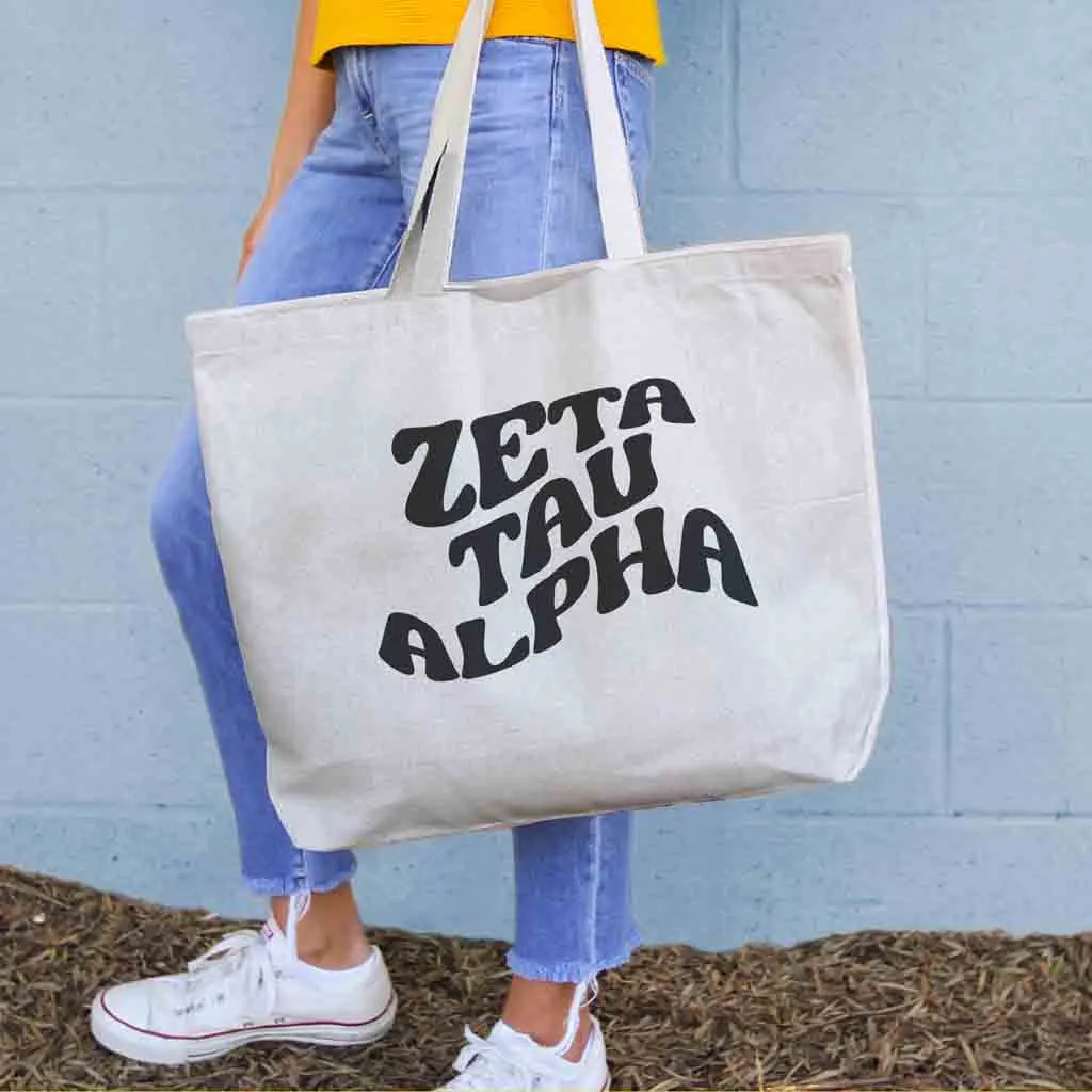 Zeta Tau Alpha Large Canvas Sorority Tote Bag with Simple Mod Design