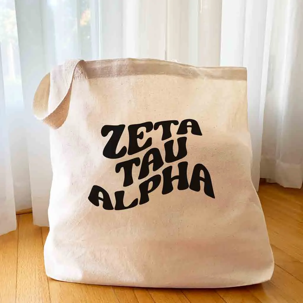 Zeta Tau Alpha Large Canvas Sorority Tote Bag with Simple Mod Design